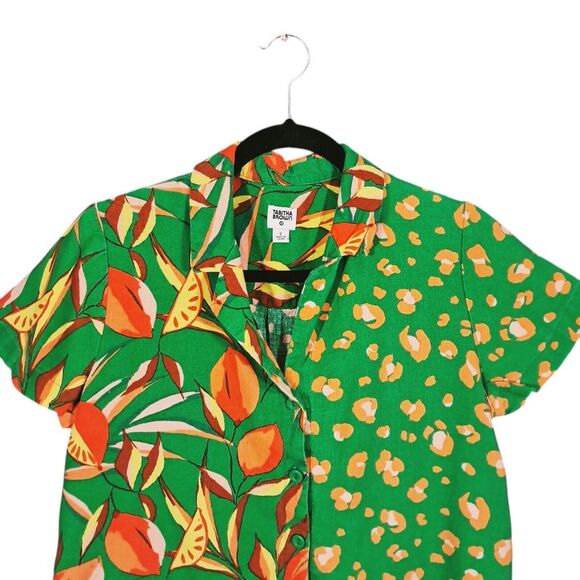 Tabitha Brown Target‎ Linen Blend Button Up Top Small Green Citrus Botanical - Picture 3 of 9
